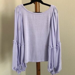 NWT By Anthropologie Balloon-Sleeve Smocked Top in Purple XSP